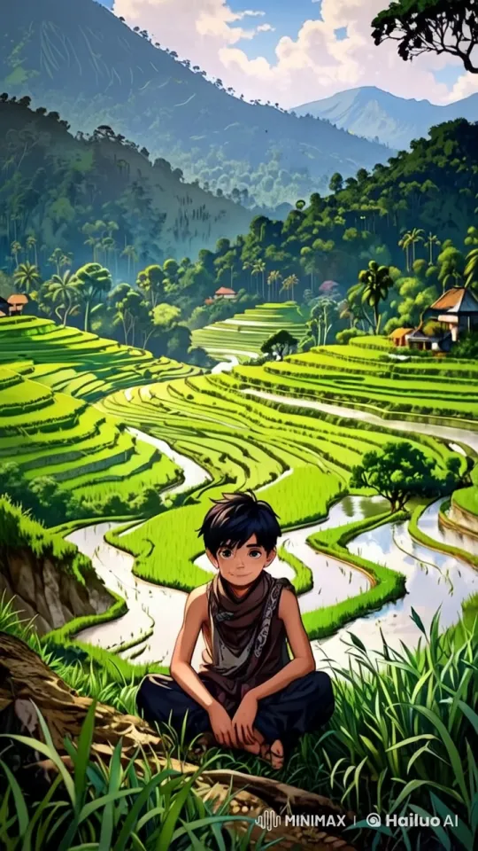 Indonesian Rural Serenity: A Boy's Quiet Day by the Rice Fields – AI Generated Video | Hailuo AI