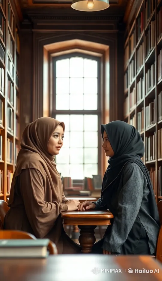 Two Women Bond Over Peaceful Conversation in a Library – AI Generated Video | Hailuo AI