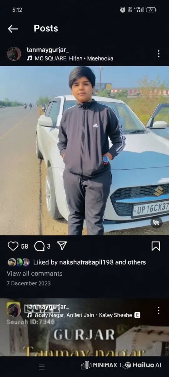 Young Individual in Black Adidas Tracksuit Beside White Suzuki Car – AI Generated Video | Hailuo AI