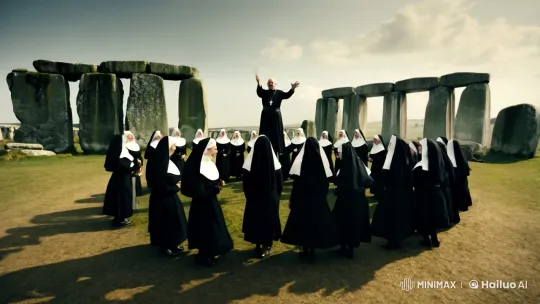 Surreal Nazi Nuns Dance at Stonehenge with Stilted Pope – AI Generated Video | Hailuo AI