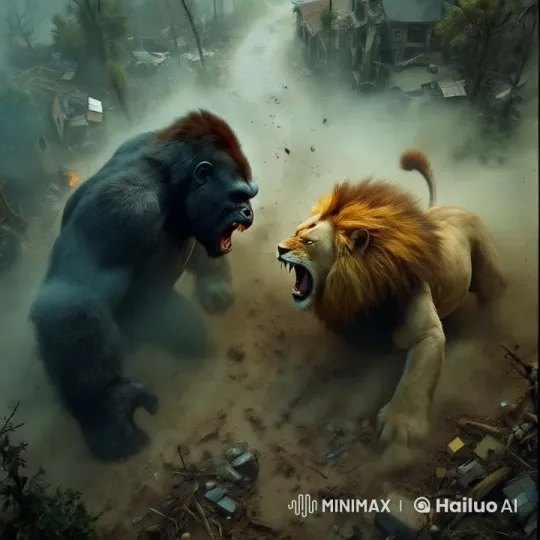 Tropical Forest Battle: Lion vs. Gorilla – AI Generated Video | Hailuo AI