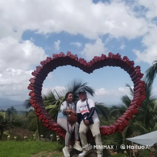 Couple Practicing Kung Fu on Heart Sculpture in Tropical Paradise – AI Generated Video | Hailuo AI