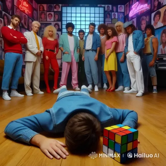 Retro-Themed Dance Scene with Rubik's Cube Disturbance – AI Generated Video | Hailuo AI