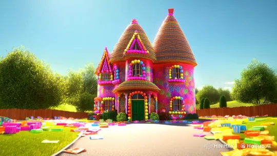 Enchanted Candy House in a Colorful Neighborhood – AI Generated Video | Hailuo AI