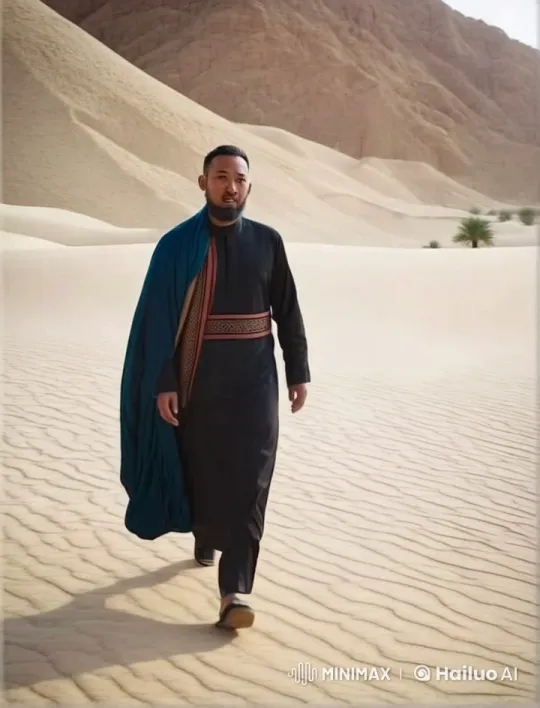 Hyper Speed POV: Traditional Attired Man Navigates Explosive Desert Chaos – AI Generated Video | Hailuo AI