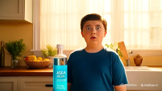 Boy Discovers Health Benefits of ASEA Redox in Kitchen – AI Generated Video | Hailuo AI