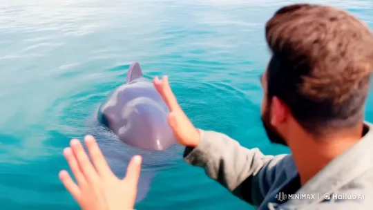 Man Swims with Whale, Shares Playful, Joyful Moment – AI Generated Video | Hailuo AI