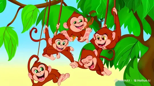 Monkeys Swing Joyfully in Vibrant Jungle Setting – AI Generated Video | Hailuo AI