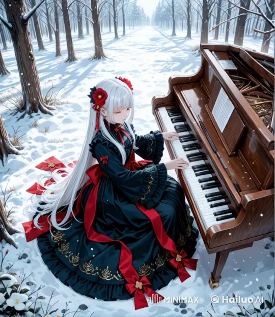 Snowy Forest Piano Performance in Live2D – AI Generated Video | Hailuo AI
