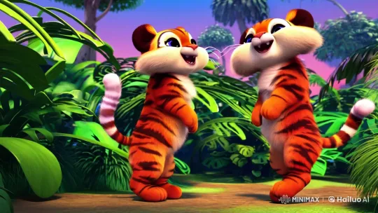 Playful Tiger Cubs Dance in Whimsical Jungle Scene – AI Generated Video | Hailuo AI
