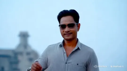 Man with Sunglasses Amidst Fiery Explosion Backdrop – AI Generated Video | Hailuo AI