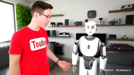 Man Tripped by Android in Futuristic Living Room – AI Generated Video | Hailuo AI