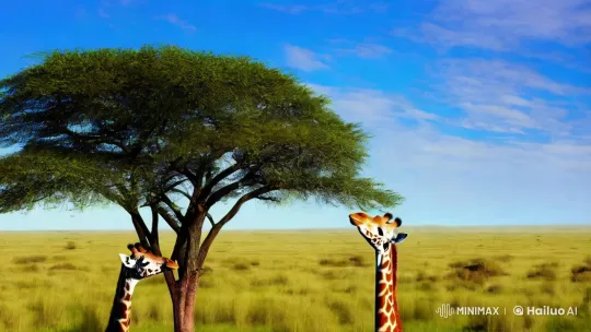 Giraffes Gracefully Nibbling in Serene Grassland – AI Generated Video | Hailuo AI