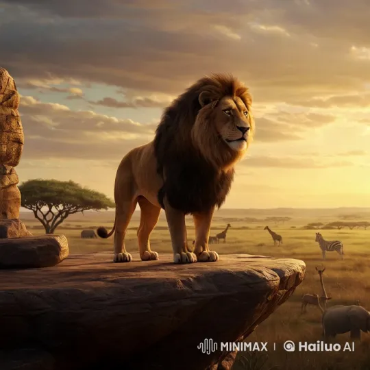 Lion Roars on African Savanna at Sunset – AI Generated Video | Hailuo AI
