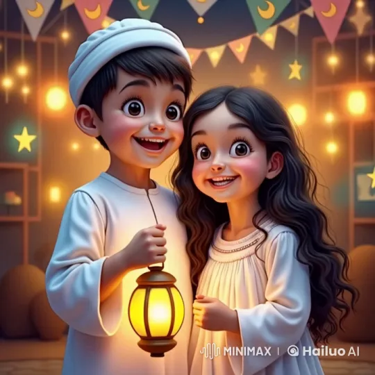 Brother and Sister Celebrate Ramadan with Lanterns – AI Generated Video | Hailuo AI