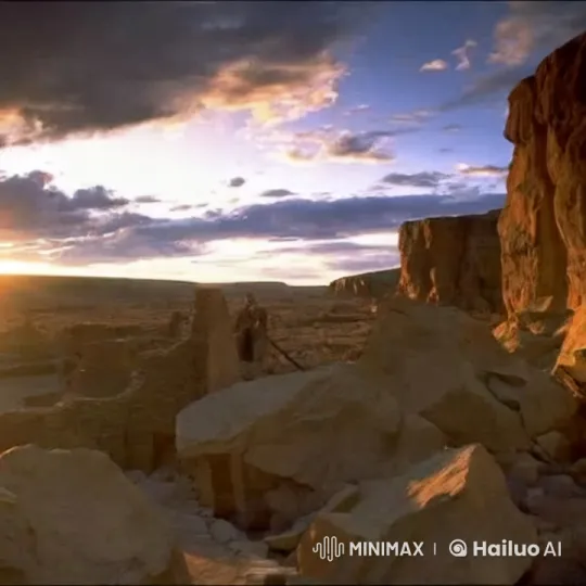 Nighttime Exploration of Ancient Rocky Landscape – AI Generated Video | Hailuo AI