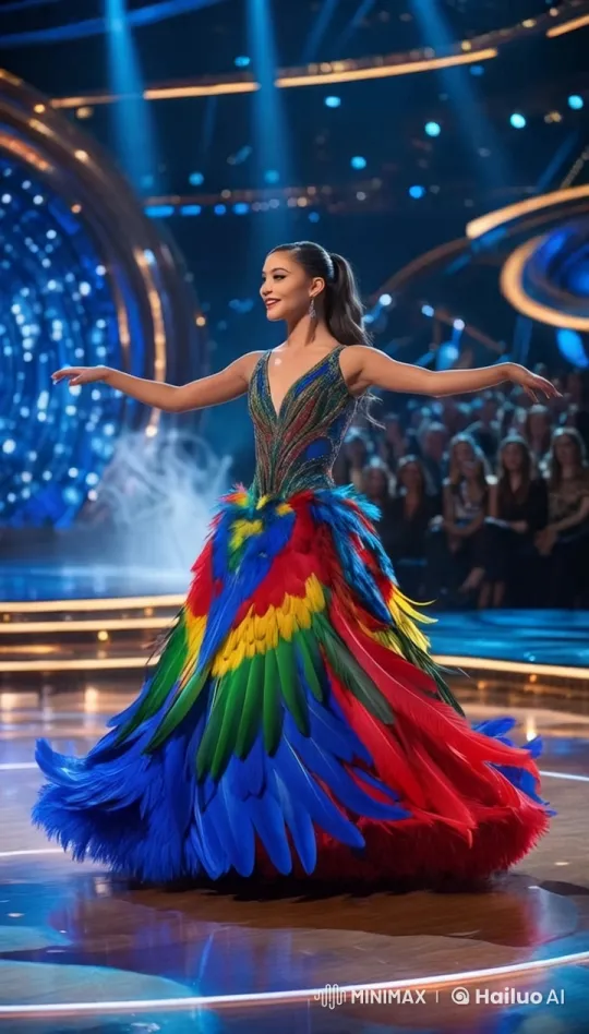 Elegant Parrot-Themed Transformation on Grand TV Show Stage – AI Generated Video | Hailuo AI