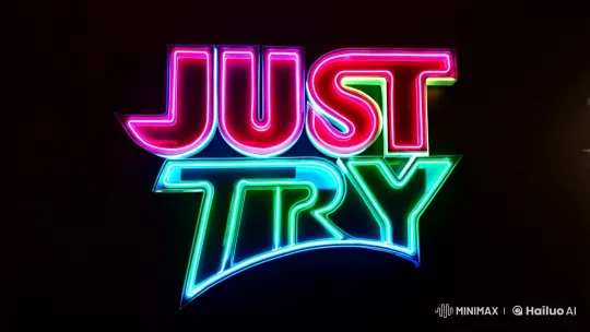 Vibrant 'Just Try' Words Pulse with Dynamic Energy – AI Generated Video | Hailuo AI