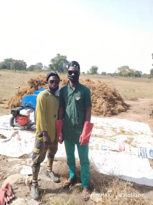 Two Workers Spar in Playful Kung Fu Match on Farm – AI Generated Video | Hailuo AI
