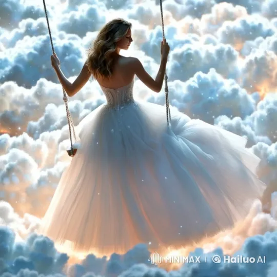Enchanted Swing: Serene Woman Amidst Glowing Clouds – AI Generated Video | Hailuo AI