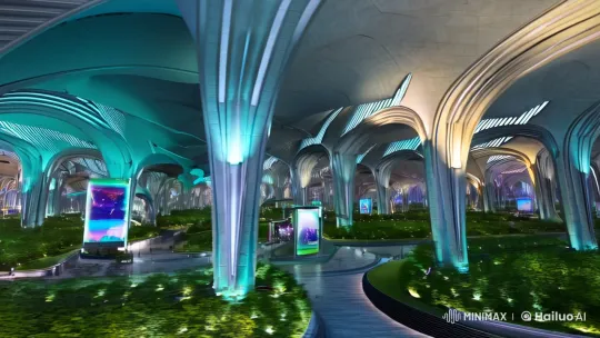 Futuristic Urban Spaces: Eco-Friendly Arcades and Colonades – AI Generated Video | Hailuo AI