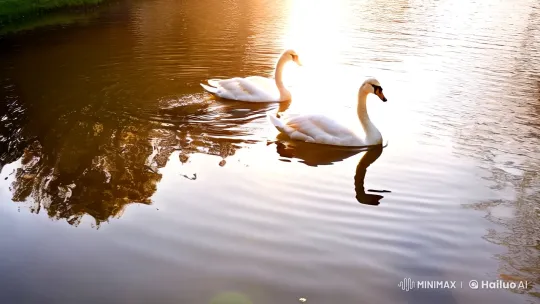 Elegant Swans Gliding on a Tranquil Pond – AI Generated Video | Hailuo AI