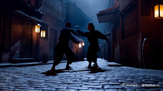 Martial Arts Sequence Showcases Combat Artistry in Alley – AI Generated Video | Hailuo AI