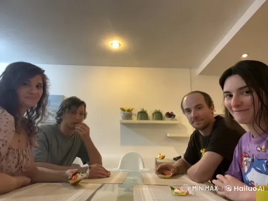 Cozy Dining Scene: Friends Share Meal and Chat – AI Generated Video | Hailuo AI