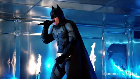 Batman Rocks: Futuristic Performance in Metallic Space – AI Generated Video | Hailuo AI