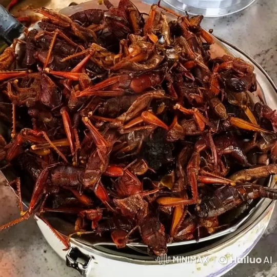 Freshly Cooked Insects in a Glazed Pile on a Frying Pan – AI Generated Video | Hailuo AI