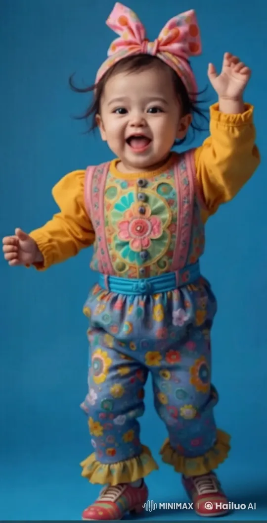 Vibrant Baby Dances Joyfully in Colorful Outfit – AI Generated Video | Hailuo AI