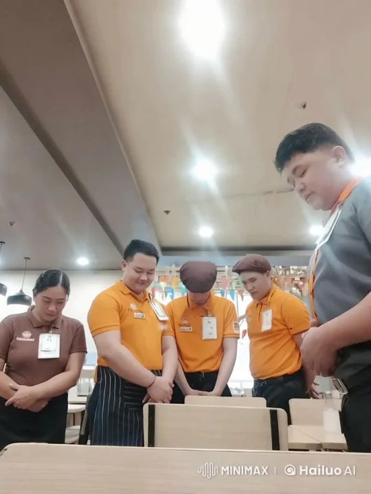 Five Restaurant Staff in Bright Dining Area – AI Generated Video | Hailuo AI
