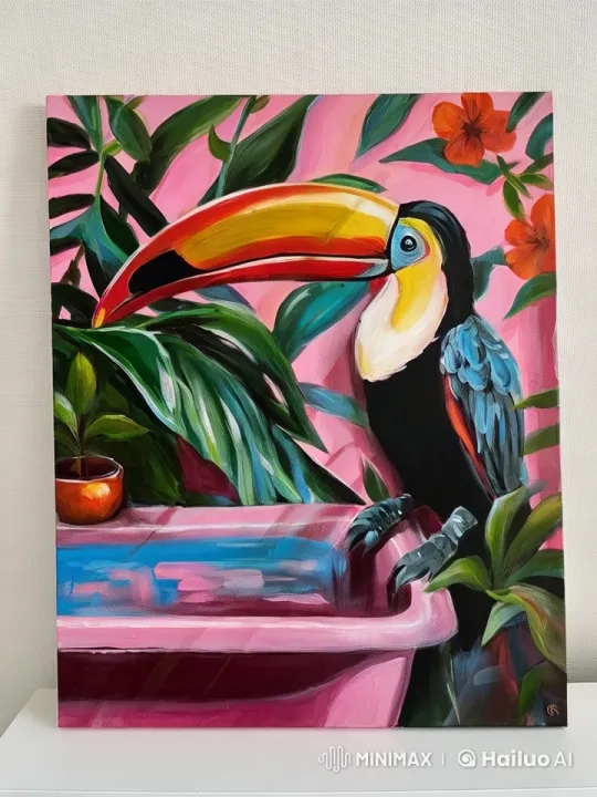Toucan by Pink Tub in Lush Tropical Scene – AI Generated Video | Hailuo AI