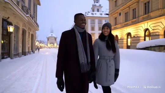 Romantic Winter Stroll Through Snowy Geneva – AI Generated Video | Hailuo AI
