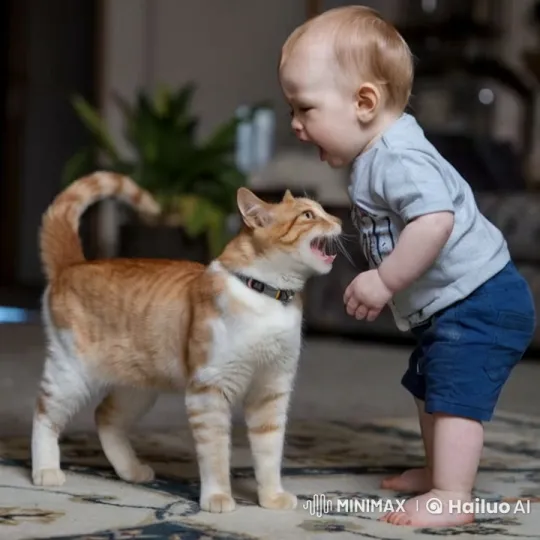 Baby and Cat's Curious Interaction – AI Generated Video | Hailuo AI