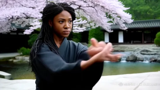 Woman in Martial Arts Uniform Engages in Graceful Combat – AI Generated Video | Hailuo AI