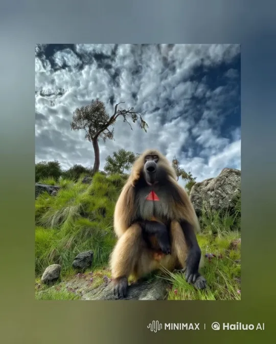 Cinematic Live2D Baboon on a Serene Hilltop – AI Generated Video | Hailuo AI