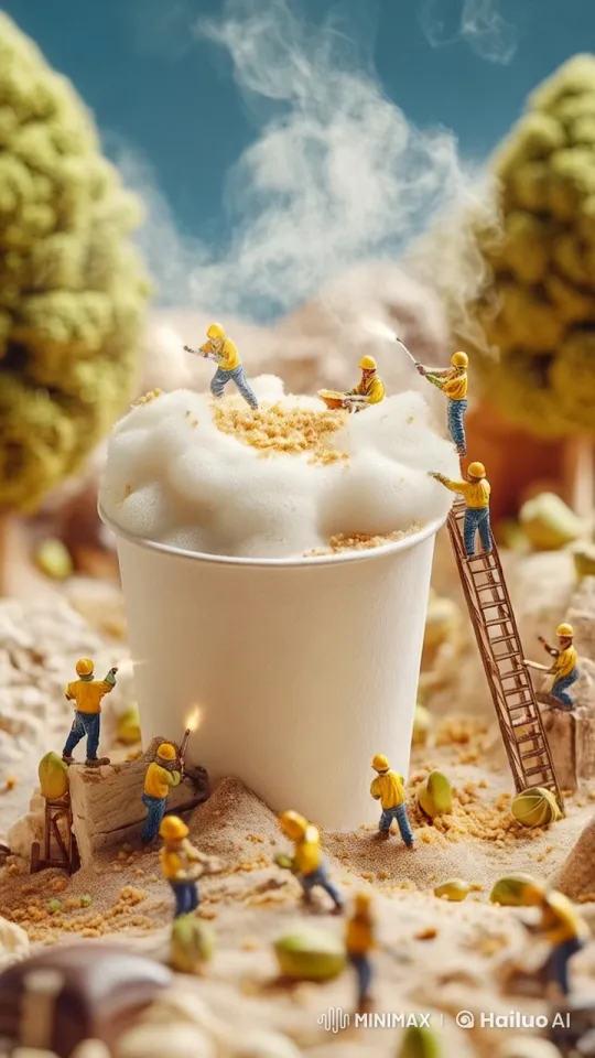 Tiny Workers toil on a Whimsical Dessert Landscape – AI Generated Video | Hailuo AI