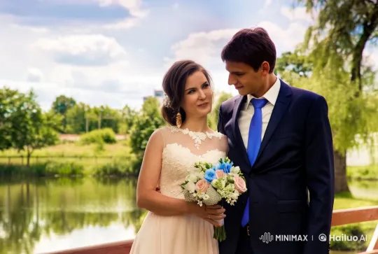 Couple in Wedding Attire by Lake with Live2D Animation – AI Generated Video | Hailuo AI