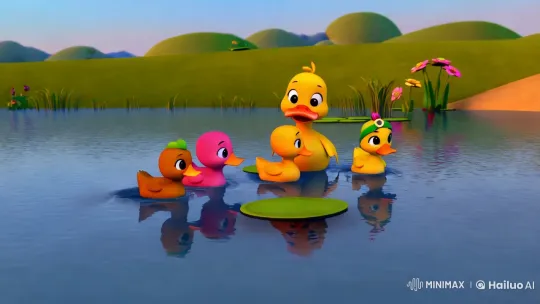 Morning Pond Adventure with Mother Duck and Ducklings – AI Generated Video | Hailuo AI