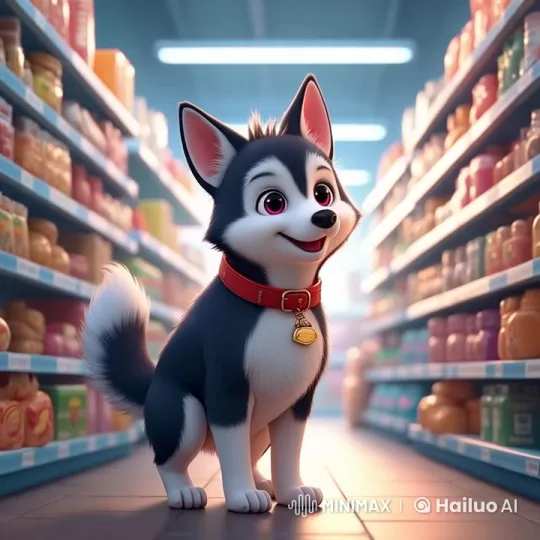 Husky Bingi Bingi Sneaks to Supermarket for Cookies – AI Generated Video | Hailuo AI