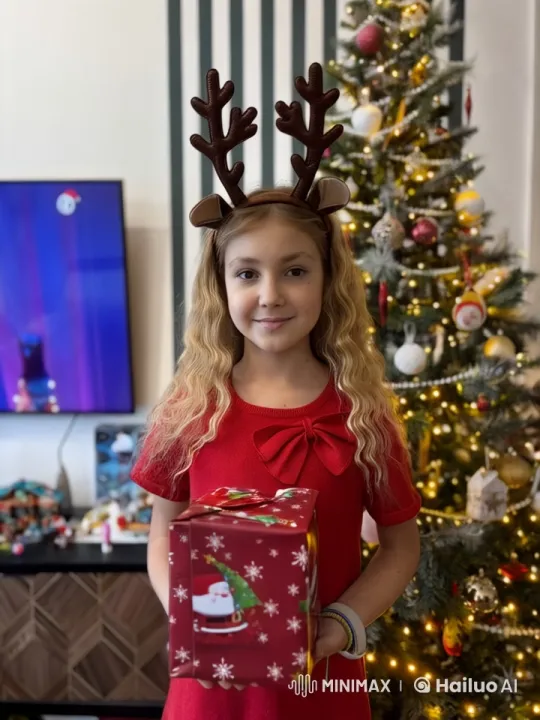 Enchanted Girl with Gift by the Christmas Tree – AI Generated Video | Hailuo AI