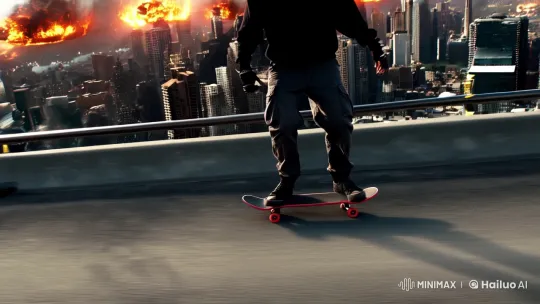 Skater Silhouette Against Alien Battle Skyline – AI Generated Video | Hailuo AI