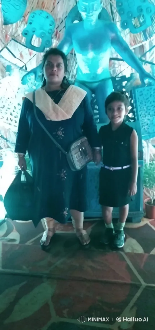 Woman and Girl in Traditional Attire with Artistic Backdrop – AI Generated Video | Hailuo AI
