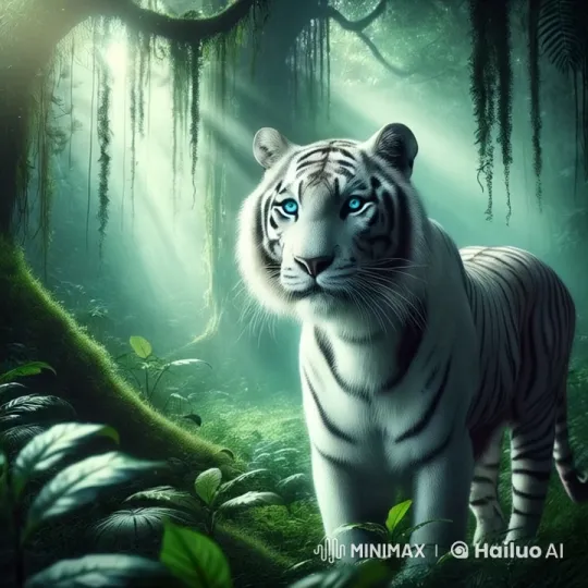 Graceful White Tiger in Lush Forest Setting – AI Generated Video | Hailuo AI