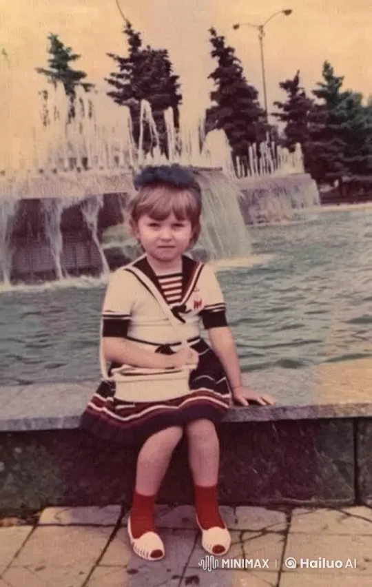 Young Girl in Sailor Outfit by Dynamic Fountain Park Scene – AI Generated Video | Hailuo AI