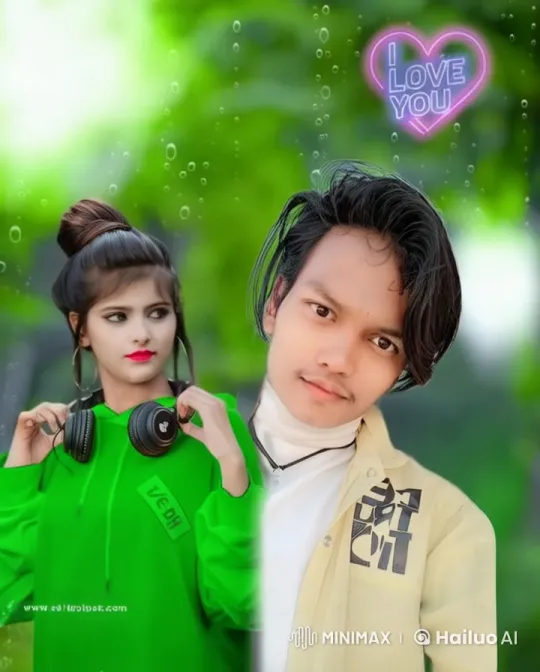 Romantic Couple Kissing with Animated Heart Background – AI Generated Video | Hailuo AI