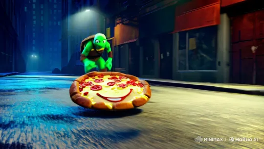 Donatello's Surreal Pizza Chase in Urban Alley – AI Generated Video | Hailuo AI