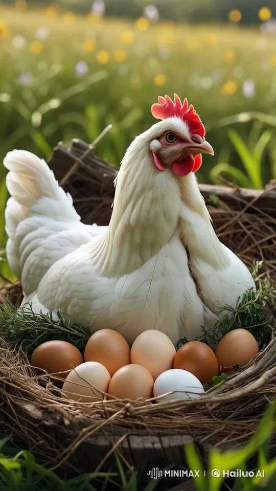 White Hen Tending Nest in Live2D Animated Meadow – AI Generated Video | Hailuo AI