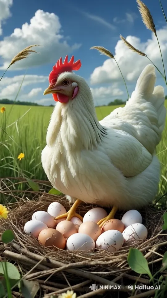 Peaceful Countryside: Comfortable Chicken on Nest – AI Generated Video | Hailuo AI